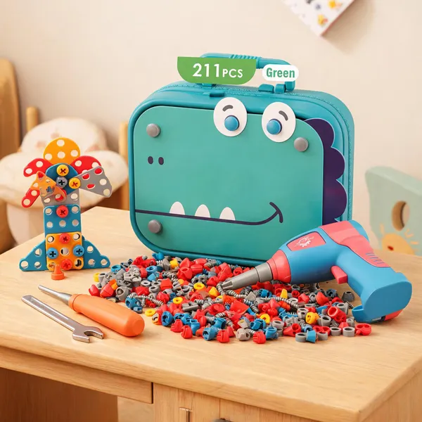 Green_211_Piece_Kids_Construction_Toy_Set_With_Electric_Drill