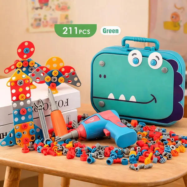 Green_211_Piece_Kids_Construction_Toy_Set_With_Electric_Drill