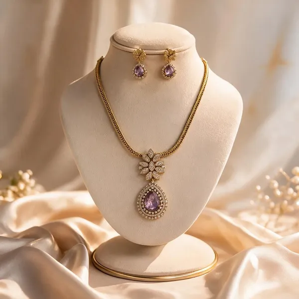 Gold_Plated_Purple_Stone_Floral_Necklace_And_Earring_Set_For_Women