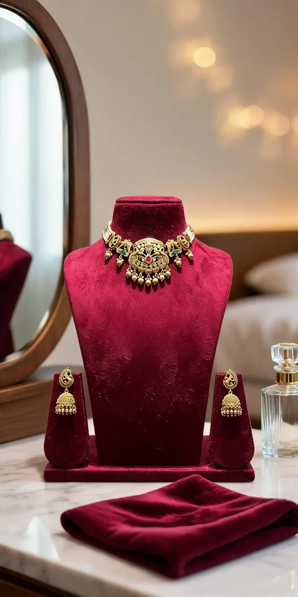 Gold_Plated_Traditional_Floral_Necklace_And_Earrings_Set_For_Women