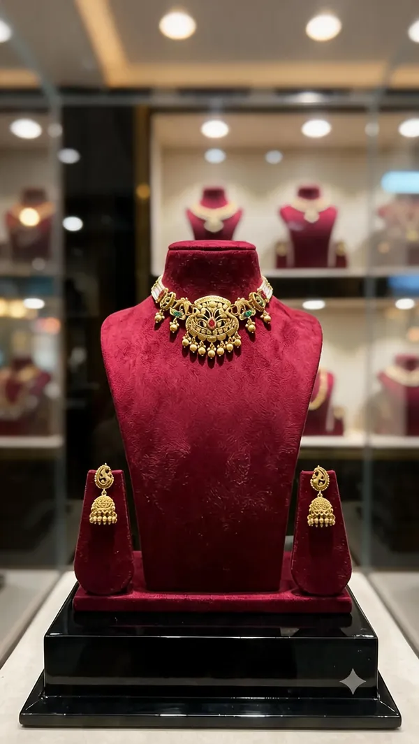 Gold_Plated_Traditional_Floral_Necklace_And_Earrings_Set_For_Women