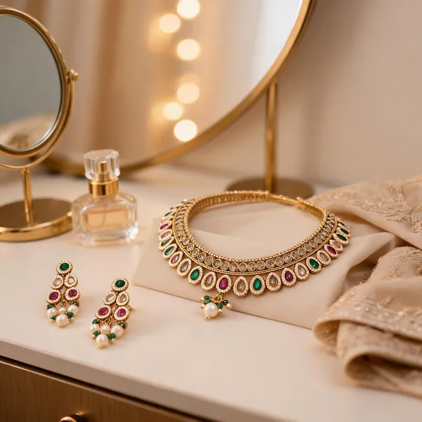 Gold_Plated_Teardrop_Stone_Traditional_Necklace_Set_For_Women