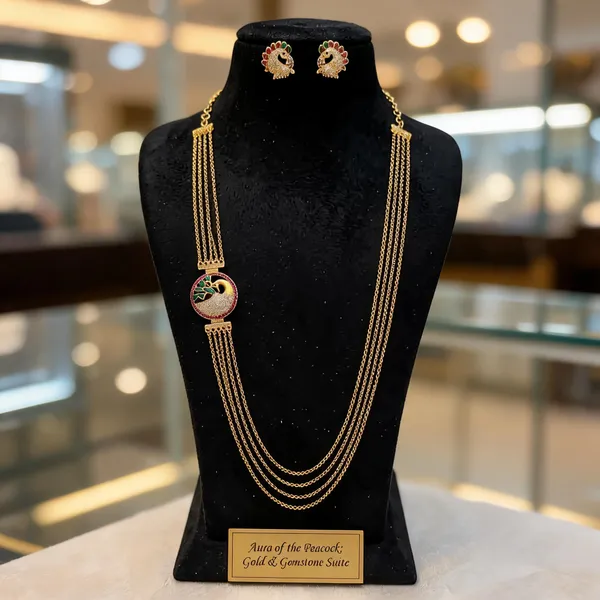 Gold_Plated_Peacock_Motif_Stone_Necklace_And_Earrings_Set_For_Women