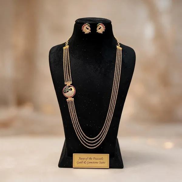 Gold_Plated_Peacock_Motif_Stone_Necklace_And_Earrings_Set_For_Women