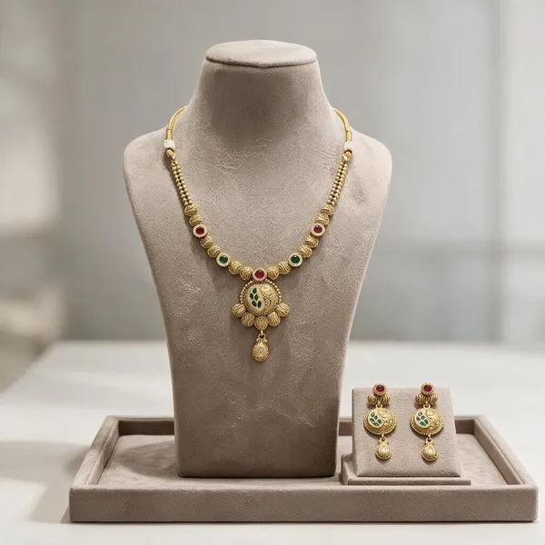 Gold_Plated_Brass_Necklace_And_Earring_Set_For_Women