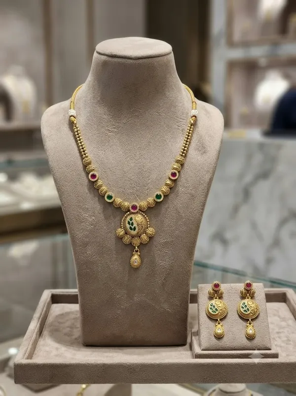 Gold_Plated_Brass_Necklace_And_Earring_Set_For_Women