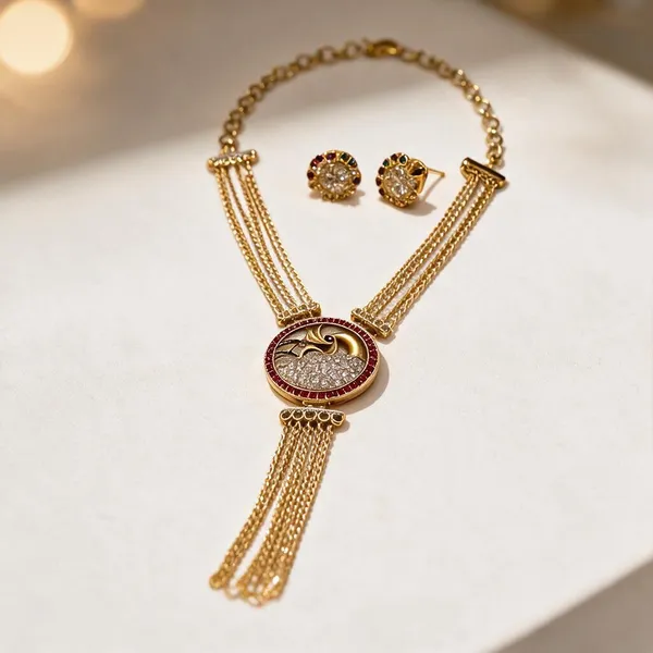Gold_Plated_Brass_Long_Layered_Round_Pendant_Necklace_Set_For_Women
