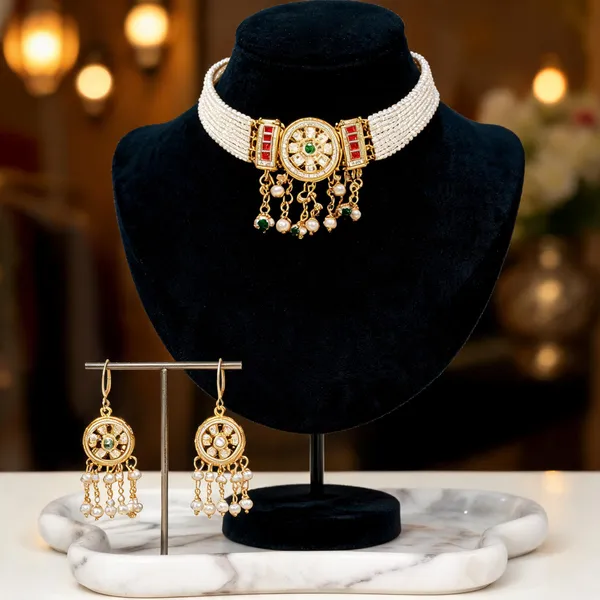Gold_Plated_Brass_Kundan_Beaded_Choker_Jewellery_Set_For_Women
