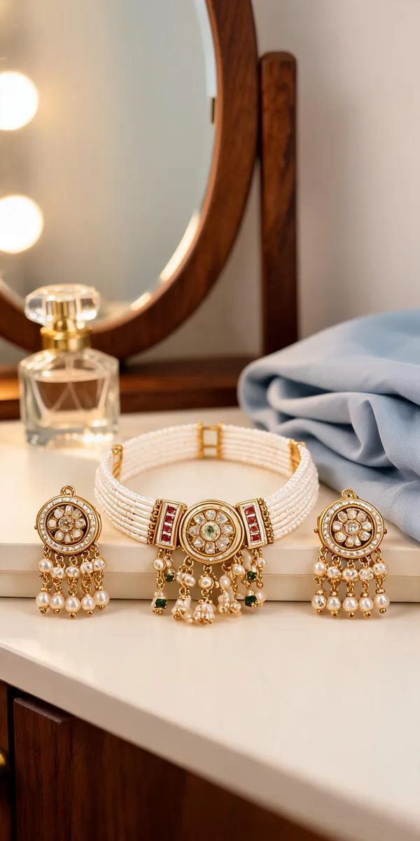 Gold_Plated_Brass_Kundan_Beaded_Choker_Jewellery_Set_For_Women