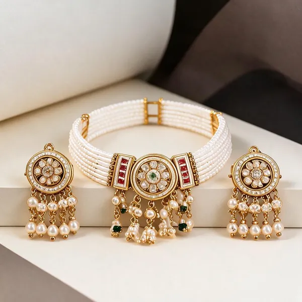 Gold_Plated_Brass_Kundan_Beaded_Choker_Jewellery_Set_For_Women