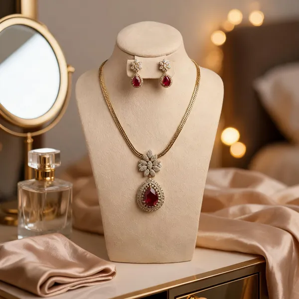Gold_Plated_Floral_Stone_Pendant_Necklace_Set_For_Women