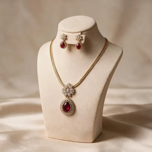 Gold_Plated_Floral_Stone_Pendant_Necklace_Set_For_Women