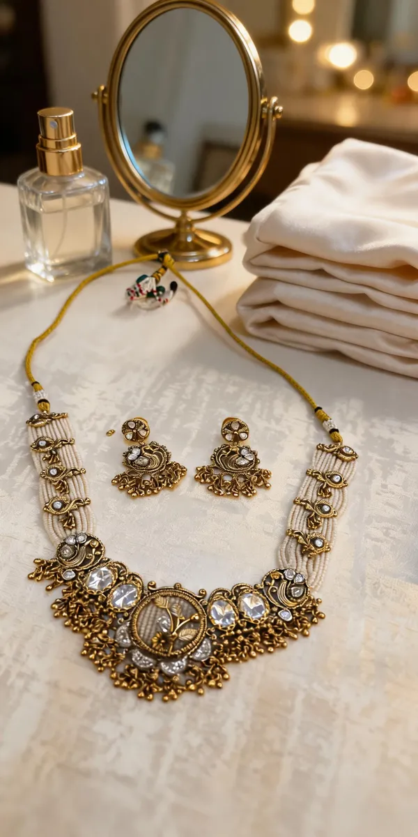 Gold_Plated_Brass_Stone_Accented_Traditional_Pendant_Necklace_Set_For_Women
