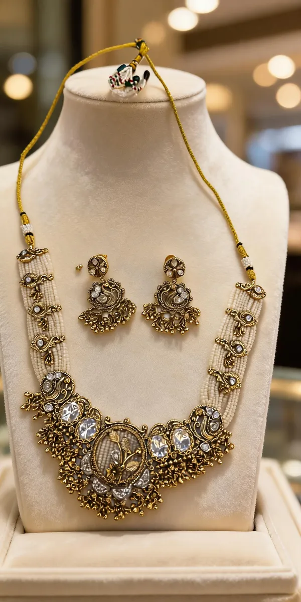 Gold_Plated_Brass_Stone_Accented_Traditional_Pendant_Necklace_Set_For_Women