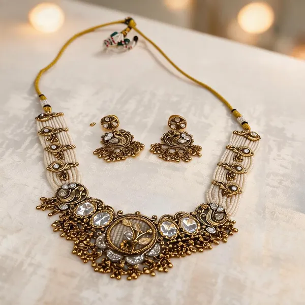Gold_Plated_Brass_Stone_Accented_Traditional_Pendant_Necklace_Set_For_Women