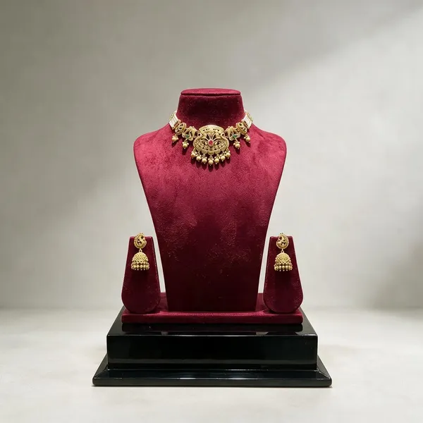 Gold_Plated_Brass_Necklace_And_Earring_Set_For_Women