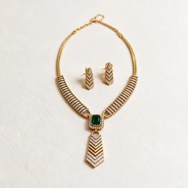 Gold_Plated_Brass_Green_Stone_Chevron_Pendant_Necklace_Set_For_Women