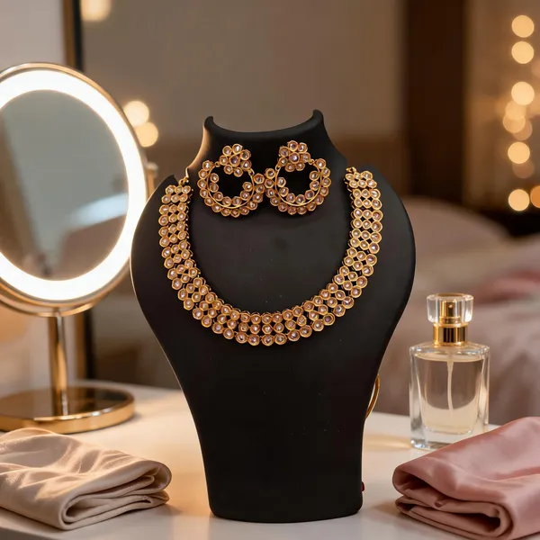 Gold_Plated_Brass_Stone_Studded_Ornate_Floral_Necklace_Set_For_Women
