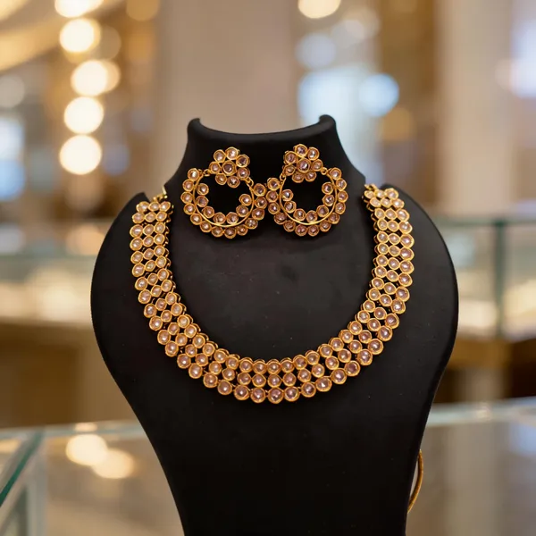 Gold_Plated_Brass_Stone_Studded_Ornate_Floral_Necklace_Set_For_Women