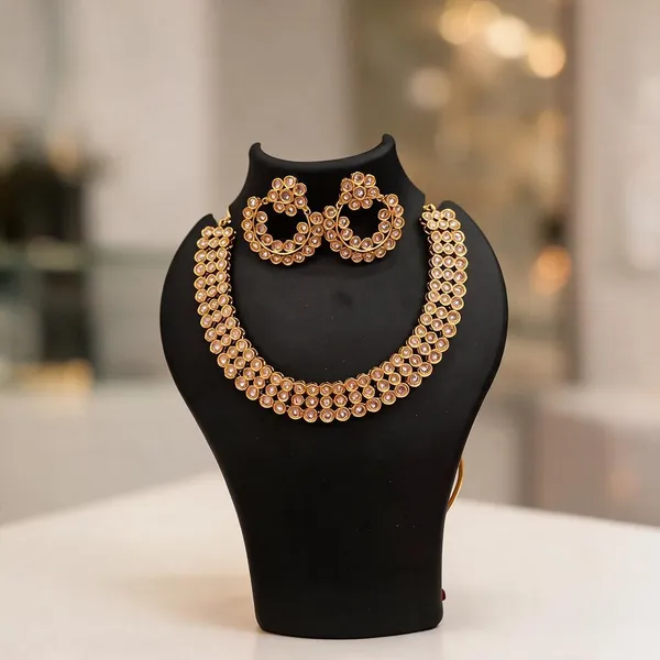 Gold_Plated_Brass_Stone_Studded_Ornate_Floral_Necklace_Set_For_Women
