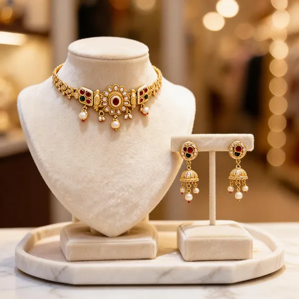 Gold_Plated_Brass_Kundan_Floral_Choker_Necklace_And_Earrings_Set_For_Women