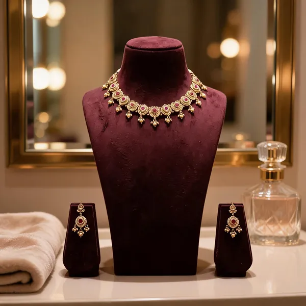 Gold_Plated_Brass_Floral_Bead_Traditional_Necklace_Set_For_Women