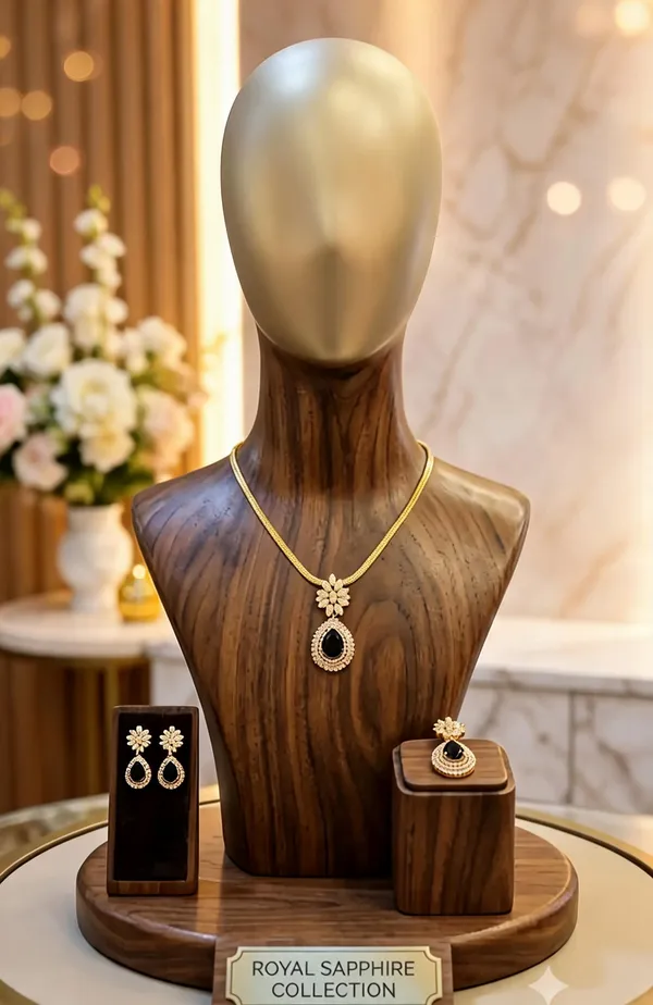 Gold_Plated_Brass_Black_Stone_Floral_Pendant_Necklace_And_Earrings_Set_For_Women