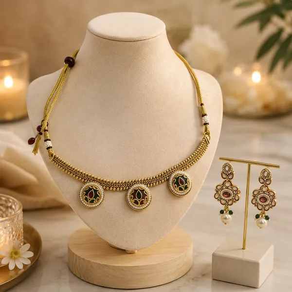 Gold_Plated_Brass_Floral_Traditional_Pearl_Drop_Necklace_Set_With_Earrings_For_Women