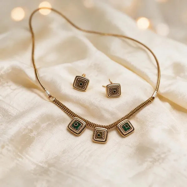 Gold_Plated_Green_Stone_Geometric_Necklace_Set_For_Women