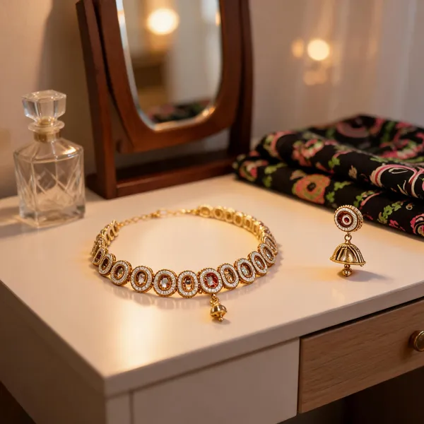 Gold_Plated_Brass_Stone_Studded_Choker_Necklace_Set_For_Women