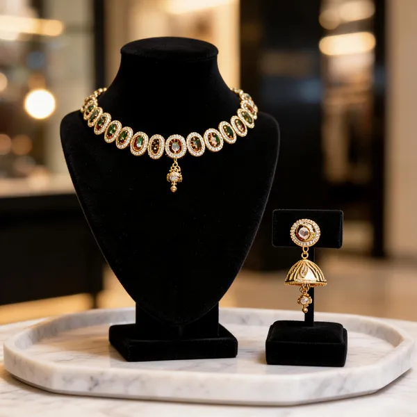 Gold_Plated_Brass_Stone_Studded_Choker_Necklace_Set_For_Women