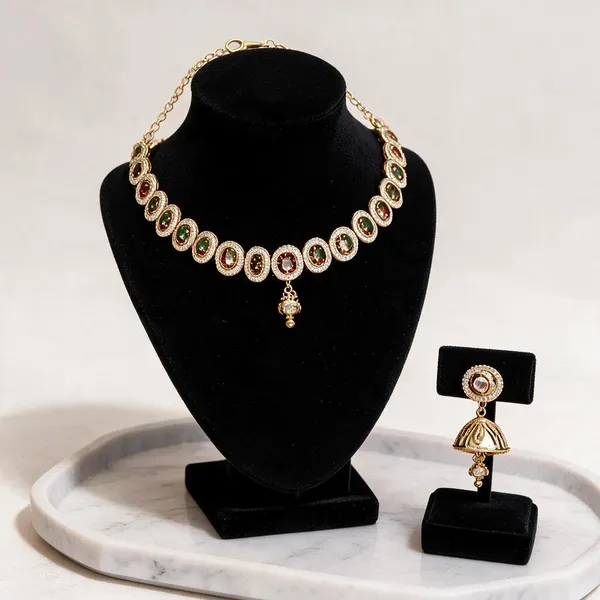 Gold_Plated_Brass_Stone_Studded_Choker_Necklace_Set_For_Women
