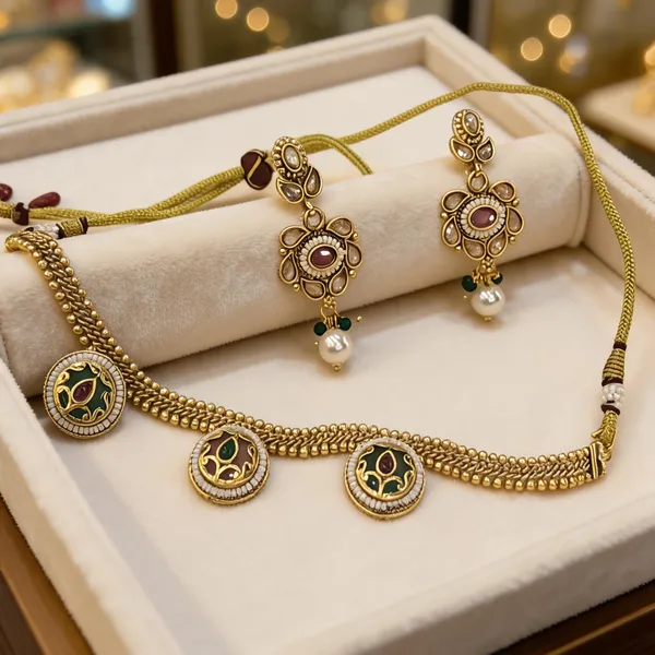 Gold_Plated_Brass_Floral_Traditional_Pearl_Drop_Necklace_Set_With_Earrings_For_Women