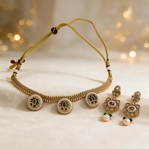Gold_Plated_Brass_Floral_Traditional_Pearl_Drop_Necklace_Set_With_Earrings_For_Women