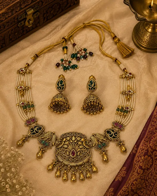Gold_Plated_Brass_Necklace_And_Earring_Set_For_Women