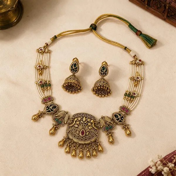 Gold_Plated_Brass_Necklace_And_Earring_Set_For_Women