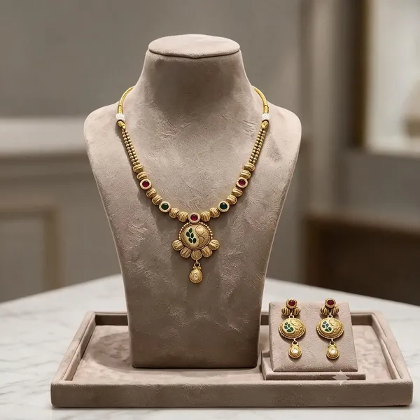 Gold_Plated_Brass_Beaded_Traditional_Pendant_Necklace_Set_For_Women