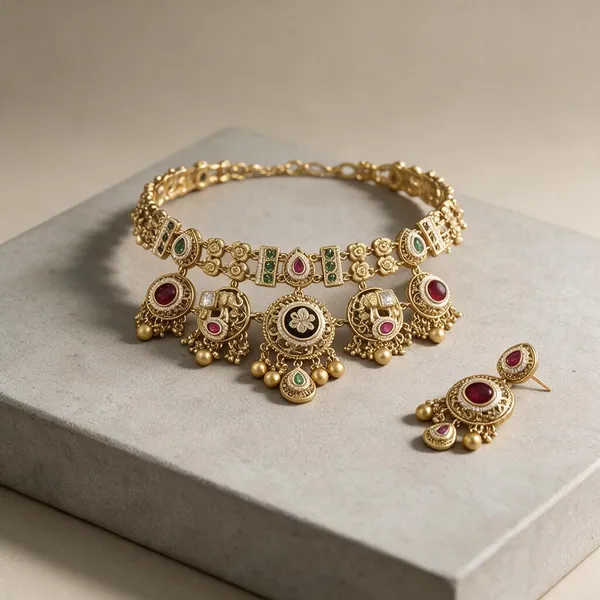 Gold_Plated_Brass_Necklace_And_Earring_Set_For_Women