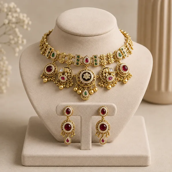 Gold_Plated_Brass_Necklace_And_Earring_Set_For_Women