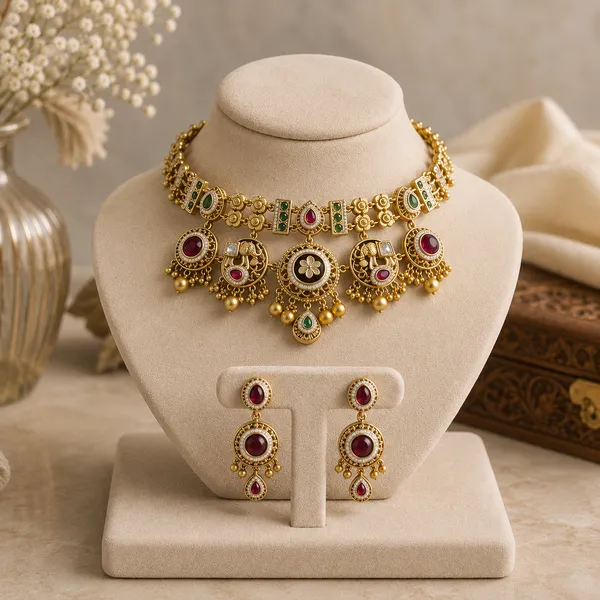 Gold_Plated_Brass_Necklace_And_Earring_Set_For_Women