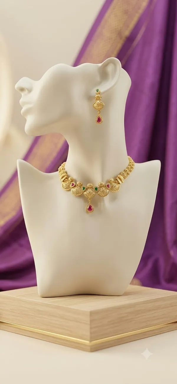 Gold_Plated_Brass_Necklace_And_Earring_Set_For_Women