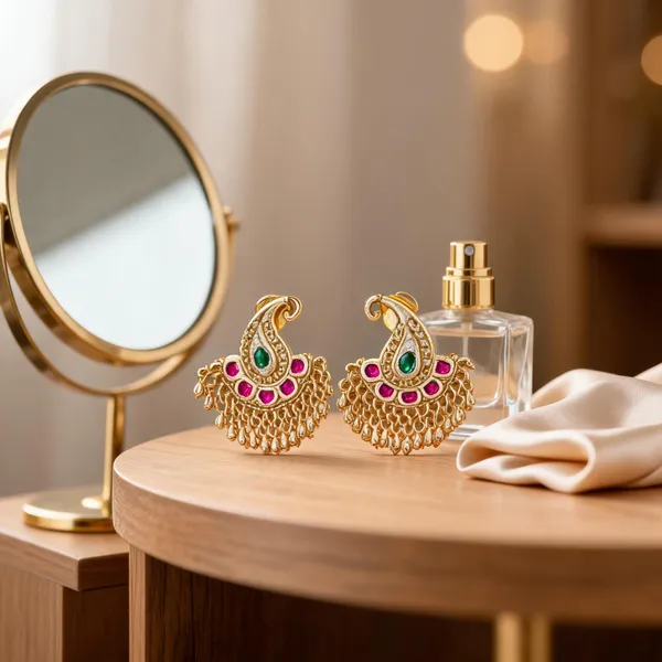 Gold_Plated_Pink_Green_Stone_Traditional_Jhumka_Earrings_For_Women