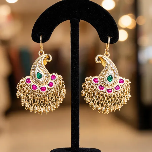 Gold_Plated_Pink_Green_Stone_Traditional_Jhumka_Earrings_For_Women