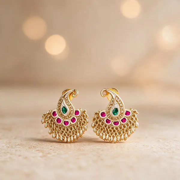 Gold_Plated_Pink_Green_Stone_Traditional_Jhumka_Earrings_For_Women