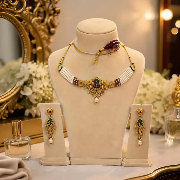 Gold_Plated_Multicolour_Beaded_Layered_Necklace_Set_For_Women