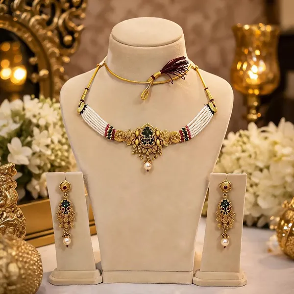 Gold_Plated_Multicolour_Beaded_Layered_Necklace_Set_For_Women