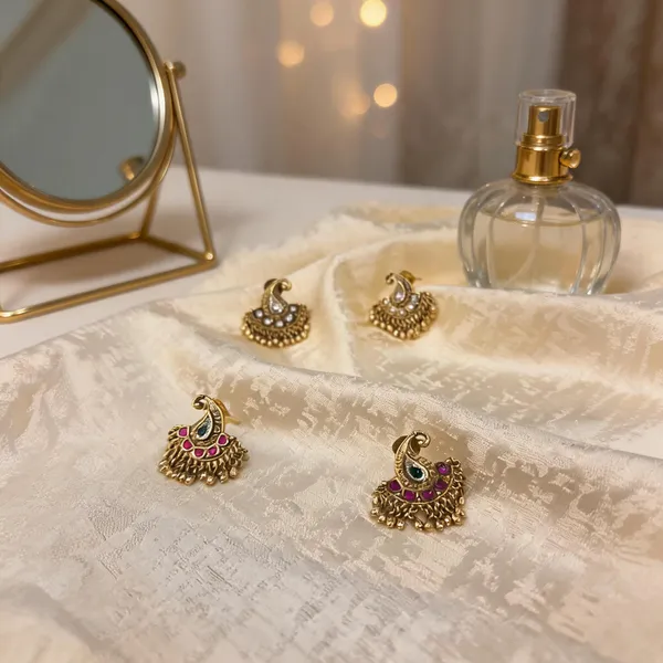 Gold_Plated_Brass_Peacock_Motif_Stone_Jhumka_Earrings_For_Women_Set_of_2