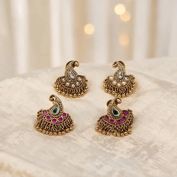 Gold_Plated_Brass_Peacock_Motif_Stone_Jhumka_Earrings_For_Women_Set_of_2