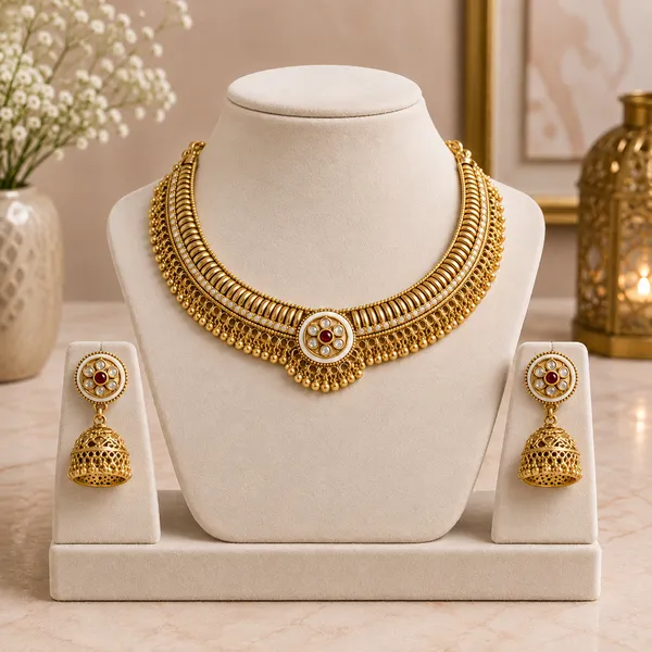 Gold_Plated_Brass_Necklace_And_Earring_Set_For_Women