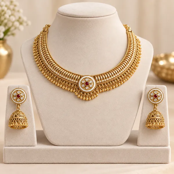 Gold_Plated_Brass_Necklace_And_Earring_Set_For_Women